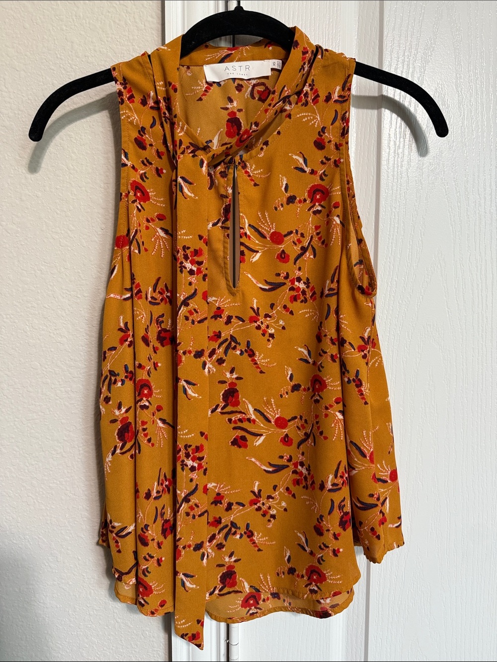 Astr Mustard Floral Split-Neck Sleeveless Camisole